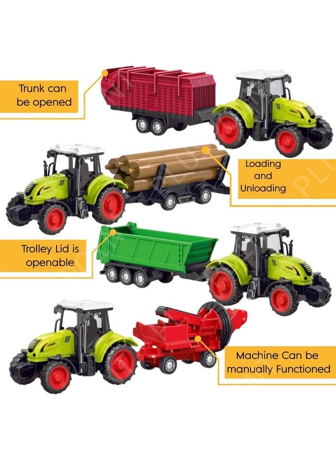 PLUSPOINT PLUSPOINT Farm Tractor Toys Inertia Vehicles Farm Tractor Truck with Trolley Pack of 4Pc Agriculture Toys Friction Power Toy Trucks for Kids Pretend Play 3-14 Years (Trolley 4pc)  - Image 2