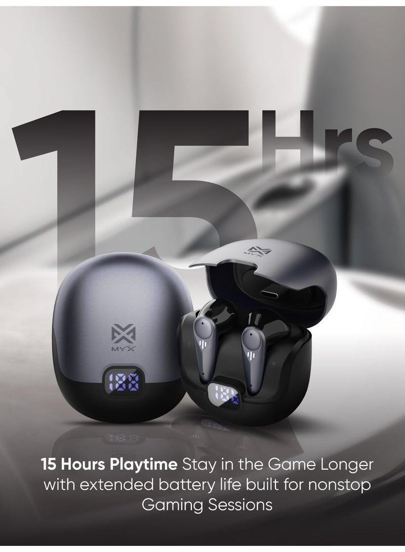 MYX Hybrid XPro Gaming True Wireless Earbuds | Bluetooth 6.0 | 13mm Driver | ANC ENC | Low Latency | 15H Playtime - Image 3