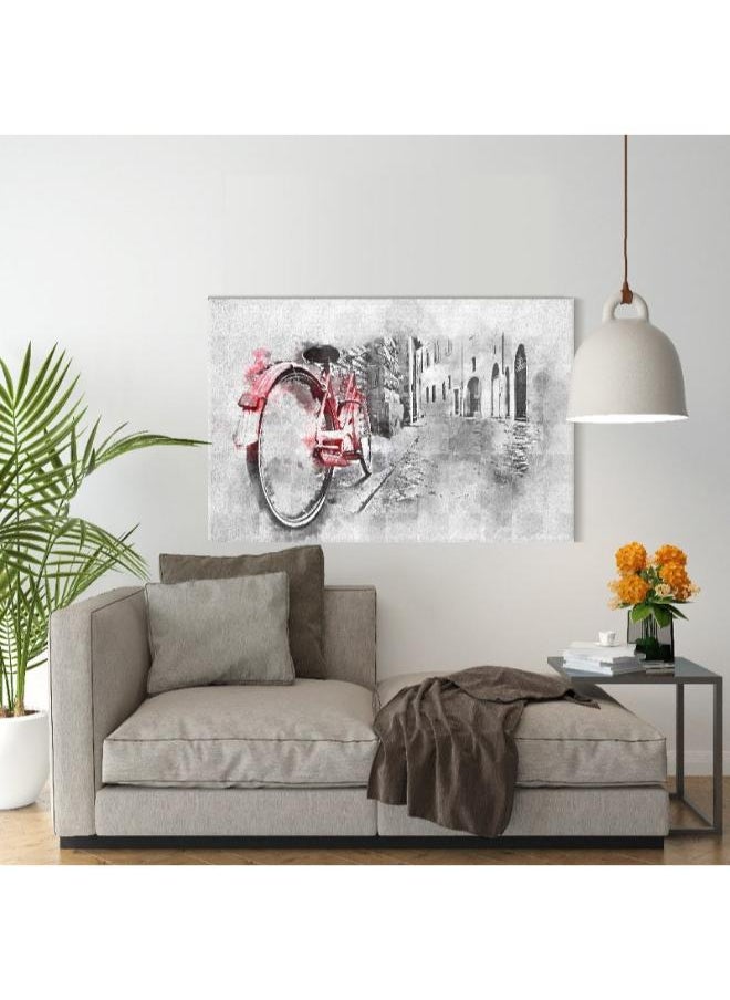 Home Gallery Canvas Wall Art, Abstract Framed Portrait of retro vintage red bike on cobblestone street  - Image 4