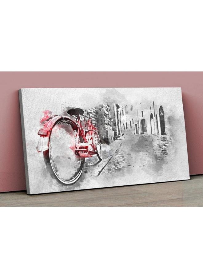 Home Gallery Canvas Wall Art, Abstract Framed Portrait of retro vintage red bike on cobblestone street  - Image 2