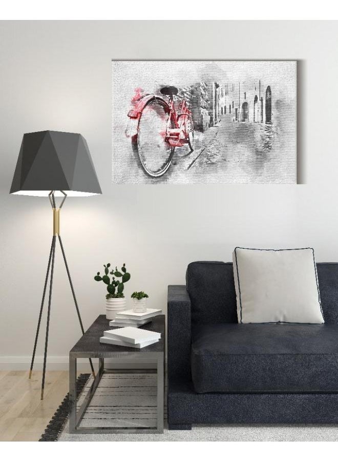 Home Gallery Canvas Wall Art, Abstract Framed Portrait of retro vintage red bike on cobblestone street  - Image 3
