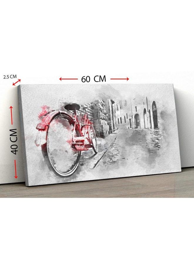 Home Gallery Canvas Wall Art, Abstract Framed Portrait of retro vintage red bike on cobblestone street  - Image 5