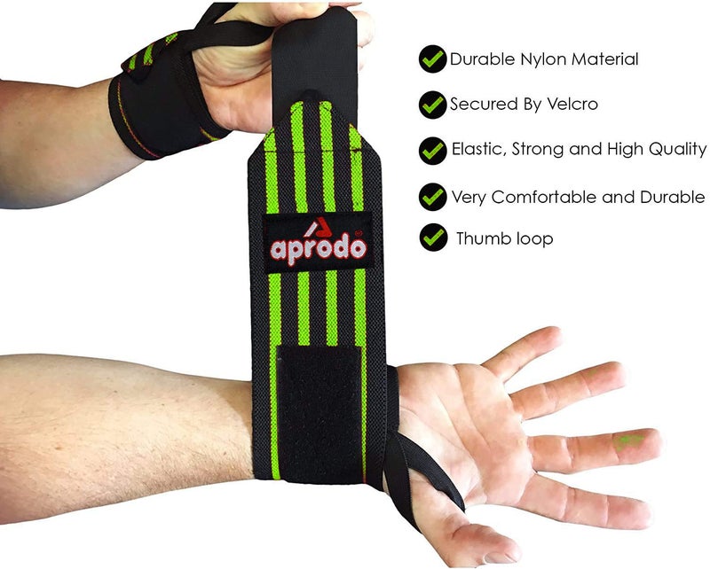 Aprodo Fitness Combo Power Nylon Weightlifting Belt with Wrist Support (1 Pair) for Men and Women (Black Green Combo, X-Large 40'' - 44'') - Image 5