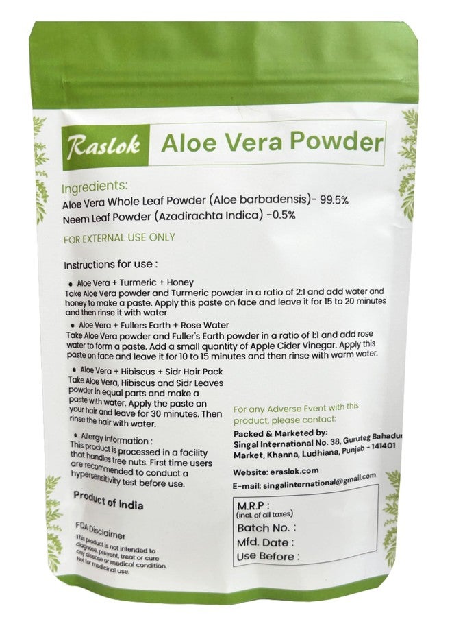 Raslok Aloe Vera Powder | Aloe barbadensis Powder | Natural Skin Moisturizer (3.52 oz) | for External Use Only - Image 2
