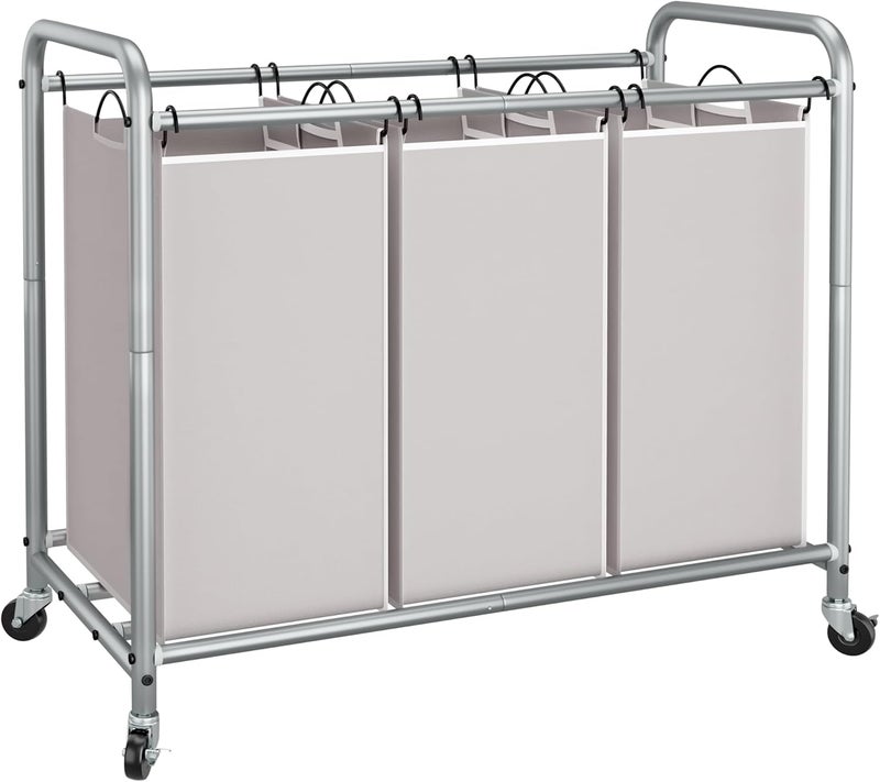 STORAGE MANIAC 3 Section Laundry Sorter, 3 Bag Laundry Hamper Cart with Heavy Duty Rolling Lockable Wheels and Removable Bags, Laundry Organizer Basket Clothes Separator Hamper, Gray - Image 1