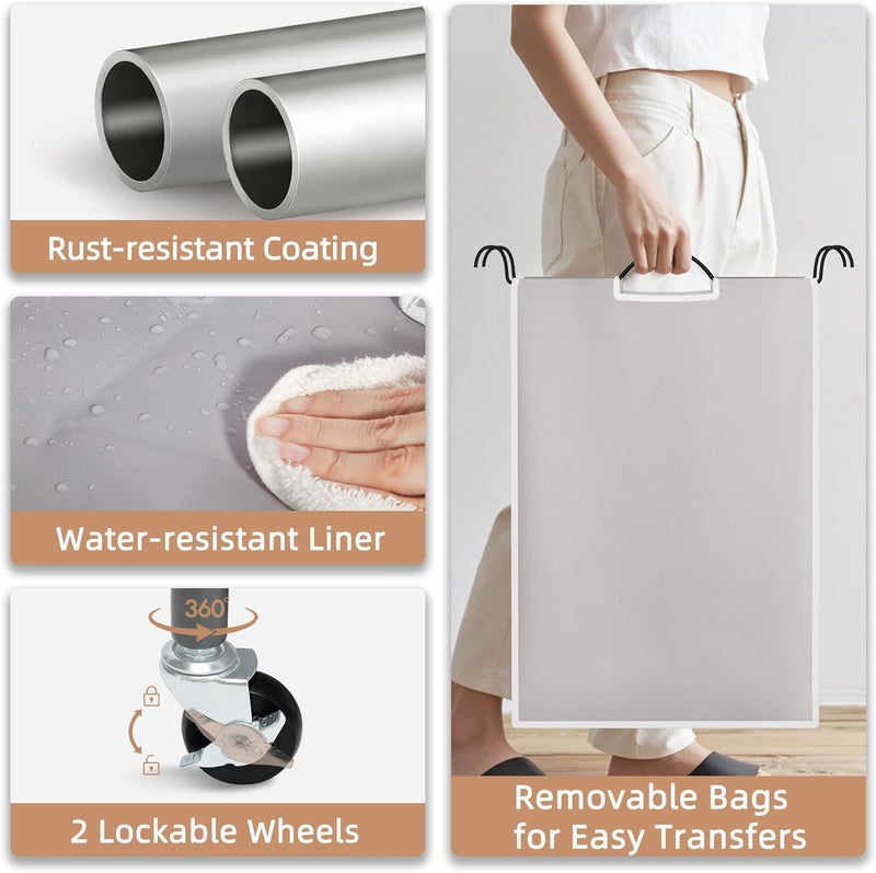 STORAGE MANIAC 3 Section Laundry Sorter, 3 Bag Laundry Hamper Cart with Heavy Duty Rolling Lockable Wheels and Removable Bags, Laundry Organizer Basket Clothes Separator Hamper, Gray - Image 5