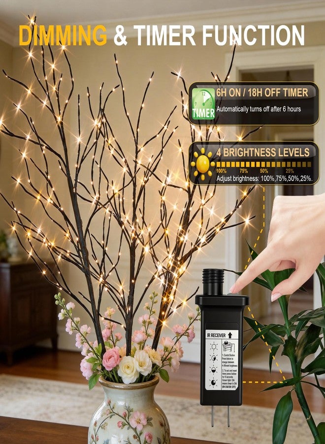 LIGHTSHARE Lighted 41IN Artificial Twig Birch Tree Branch with 300 Fairy LED Lights Plug in with Timer for Spring Thanksgiving Christmas Decoration Indoor Outdoor Sticks, Brown - Image 2
