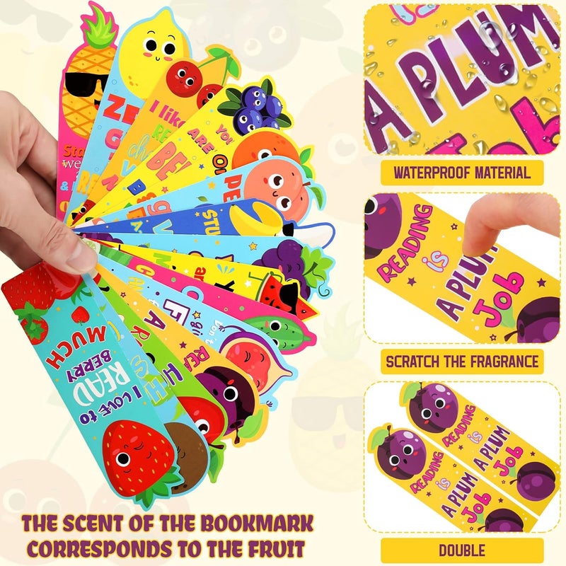 Fainne 120 Pieces Scented Bookmarks Scratch and Sniff Bookmarks Fruit Bookmarks for Kids Cute Bookmarks Educational Book Markers for Office School Students Reader Supplies, 15 Scents - Image 3