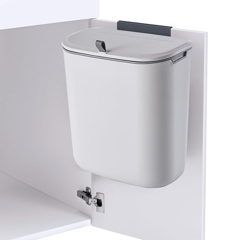 ELPHECO Kitchen Compost Bin, 9.5 Litre Hanging Trash Can with Lid, White, Polypropylene, Kitchen Cabinet Door Under Sink Plastic Garbage Can Compost Bin Wall Mounted Slide Open, 2.5 Gallon - Image 5
