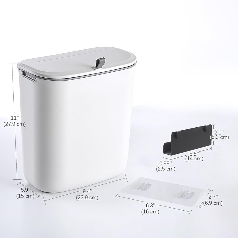 ELPHECO Kitchen Compost Bin, 9.5 Litre Hanging Trash Can with Lid, White, Polypropylene, Kitchen Cabinet Door Under Sink Plastic Garbage Can Compost Bin Wall Mounted Slide Open, 2.5 Gallon - Image 4