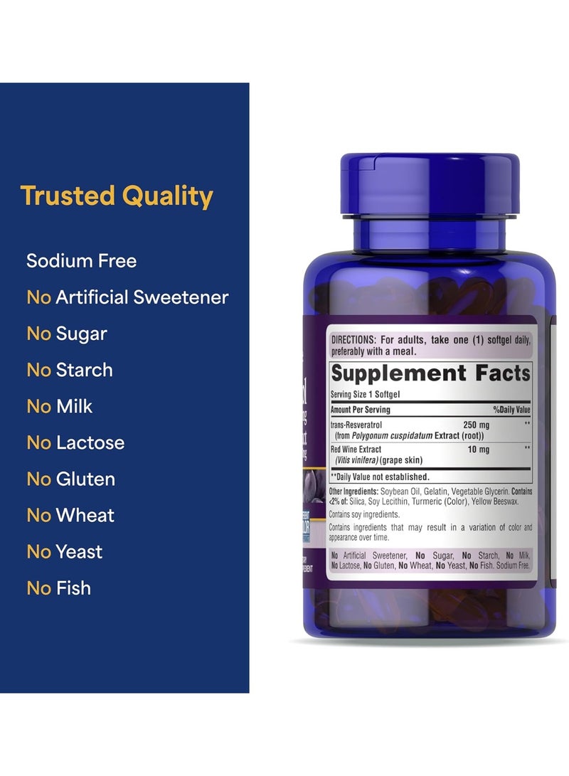 Puritan's Pride Resveratrol Supplement for Immune System, Antioxidant, Sugar Metabolism, 60 Rapid Release Softgels - Image 2
