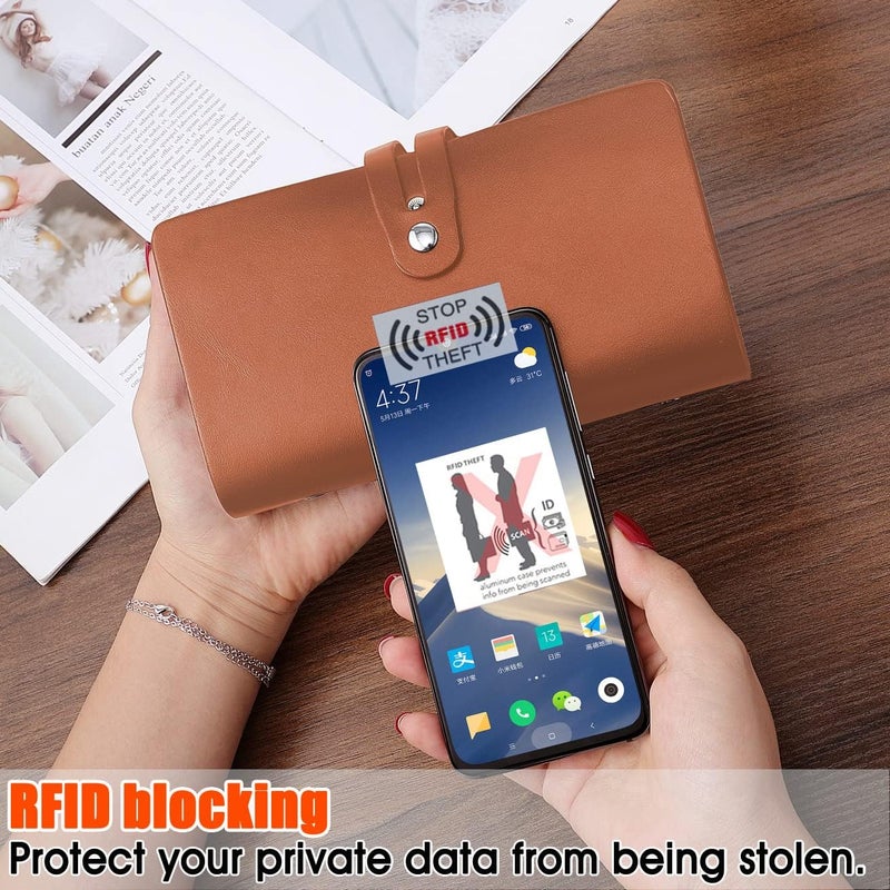 Romozi RFID Credit Card Holder, Leather Business Card Organizer with 96 Card Slots, Credit Card Case for Managing Your Different Cards and Important Documents to Prevent Loss or Damage (Bright Orange) - Image 4