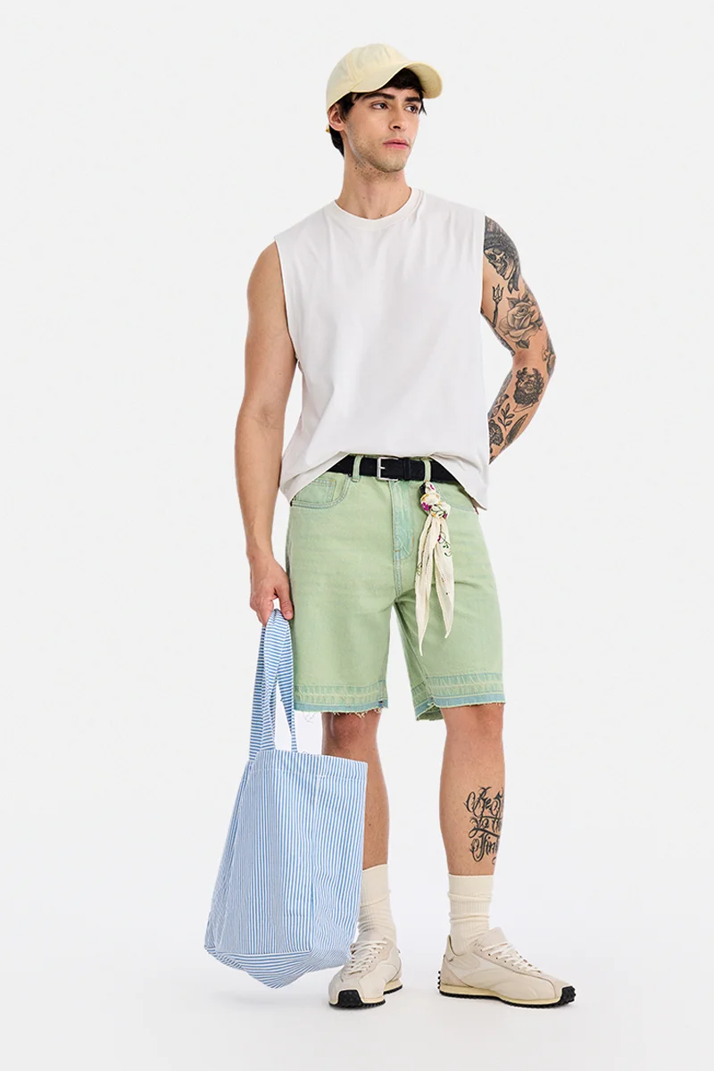 SNITCH Lime Green Solid Regular Fit Streetwear Shorts