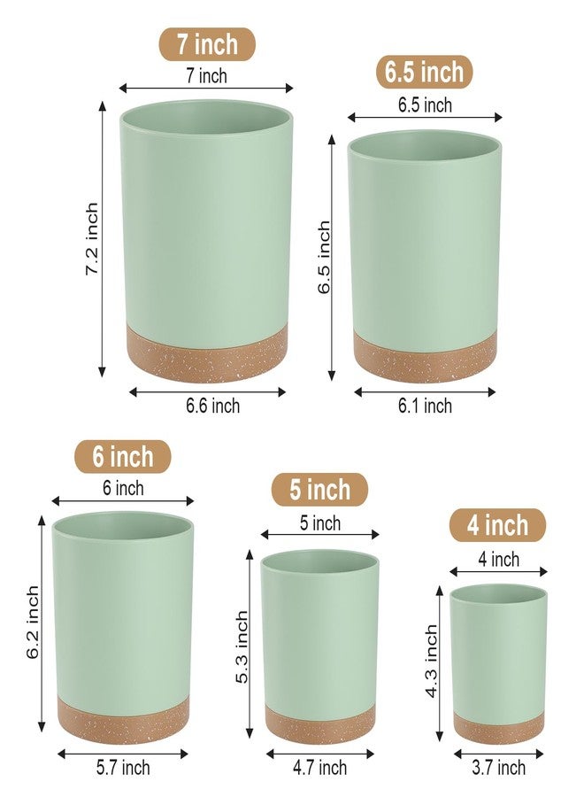 YNNICO Indoor Outdoor Plant Pots Set of 5 with Drainage Holes and Saucers,7, 6.5, 6, 5, 4 Inch, Green. - Image 2