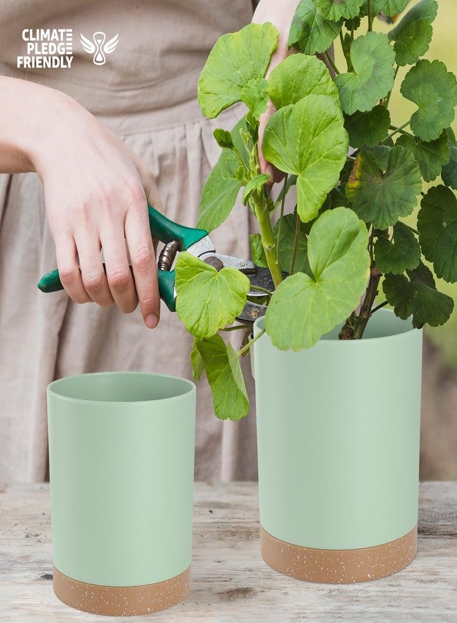 YNNICO Indoor Outdoor Plant Pots Set of 5 with Drainage Holes and Saucers,7, 6.5, 6, 5, 4 Inch, Green. - Image 5