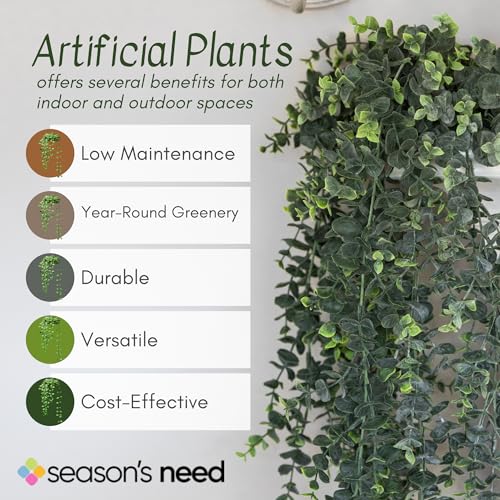 SN Decor Artificial Hanging Plants – 30” Long Eucalyptus Greenery Bush, Fake Plant for Office Home Décor Indoor Outdoor, Wall Accent - Set of 2 (Frosted Green) - Image 5
