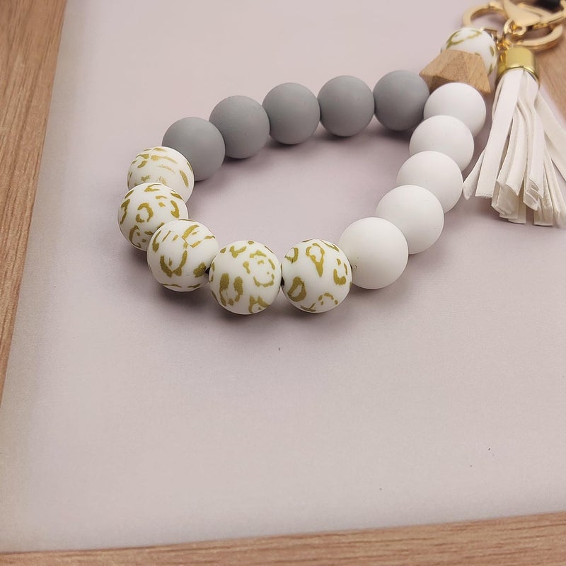 Nalefow Phone Lanyard Silicone Beaded Phone Wrist Strap Cute Elastic Cell Phone Wristlet Chain Bracelet with 2 Tether Tab for Phone (White) - Image 5
