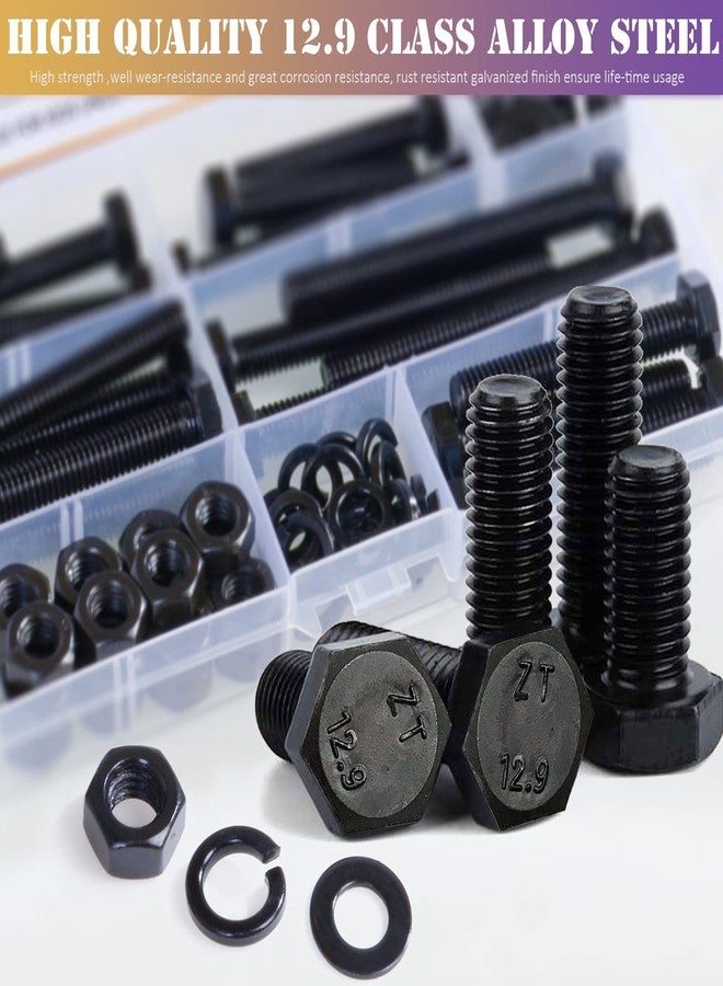 ZTF 80Pcs M8x1.25 Metric Bolt Nuts and Bolts Assortment 30Mm, 40Mm, 50Mm, 60Mm, 70Mm, 20 Sets Black Full Thread Hex Head Bolts and Nuts Kit M8, Alloy (Paraf Assortment - Image 5