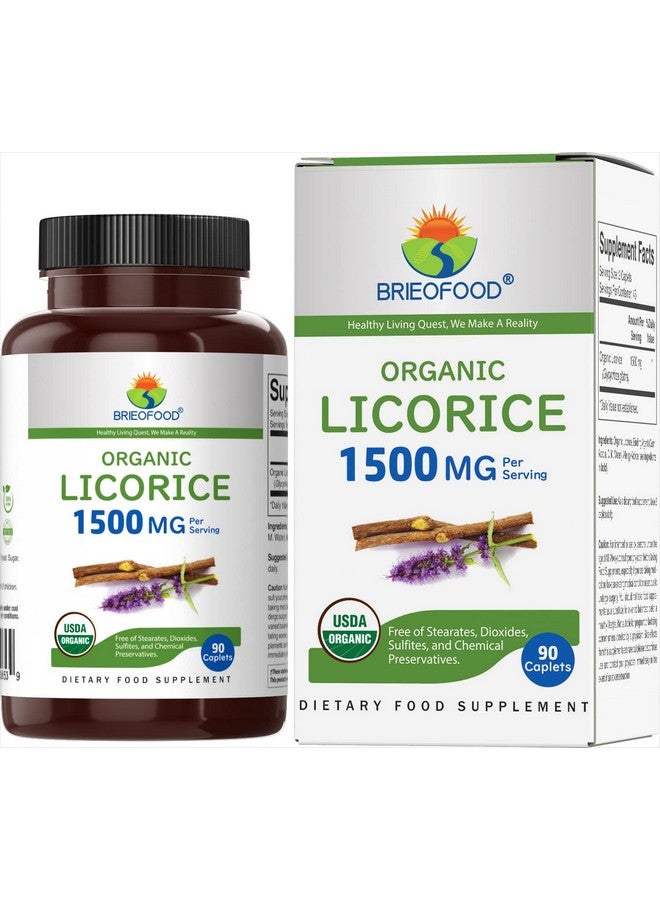 Brieofood Organic Licorice 1500Mg 45 Servings Vegetarian Gluten Free 90 Vegetarian Tablets - Image 1