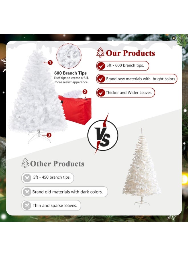 CRSTAFU Store 5ft Artificial Christmas Tree, Arbol de Navidad with 600 Branch Tips, Premium North Valley Spruce with Foldable Base Stand, Xmas Tree for Home, Office,Party Decoration-White - Image 4