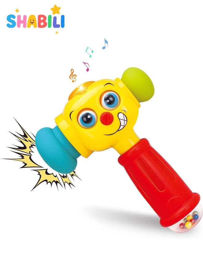 شبيلي لعبة مطرقة موسيقية مضيئة للأطفال – خشخيشة تعليمية مزودة بأضواء وألحان، رأس مطاطي ناعم، مقبض سهل الإمساك، عيون متغيرة مضحكة، تعد حتى 10 وتلعب 6 أغانٍ، وضعا التعلم والموسيقى، لعبة حسية بعمر 12 شهرًا فأكثر - Image 1