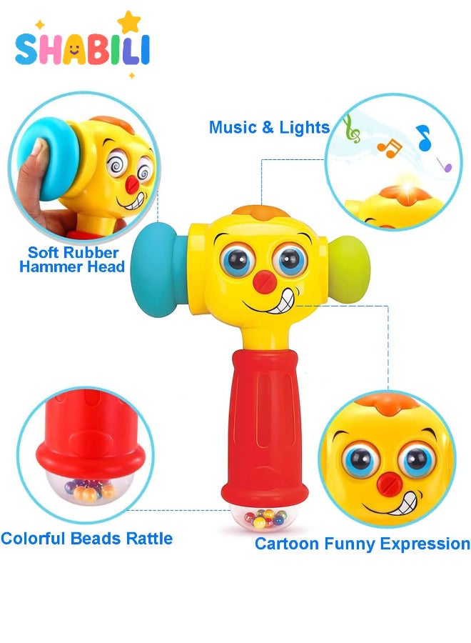 شبيلي لعبة مطرقة موسيقية مضيئة للأطفال – خشخيشة تعليمية مزودة بأضواء وألحان، رأس مطاطي ناعم، مقبض سهل الإمساك، عيون متغيرة مضحكة، تعد حتى 10 وتلعب 6 أغانٍ، وضعا التعلم والموسيقى، لعبة حسية بعمر 12 شهرًا فأكثر - Image 4