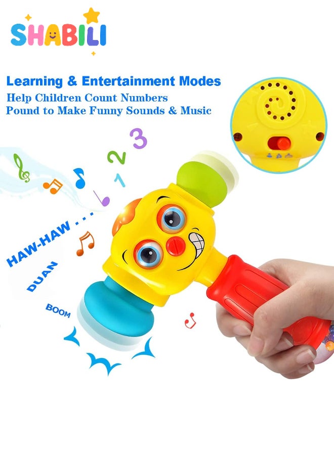 شبيلي لعبة مطرقة موسيقية مضيئة للأطفال – خشخيشة تعليمية مزودة بأضواء وألحان، رأس مطاطي ناعم، مقبض سهل الإمساك، عيون متغيرة مضحكة، تعد حتى 10 وتلعب 6 أغانٍ، وضعا التعلم والموسيقى، لعبة حسية بعمر 12 شهرًا فأكثر - Image 3