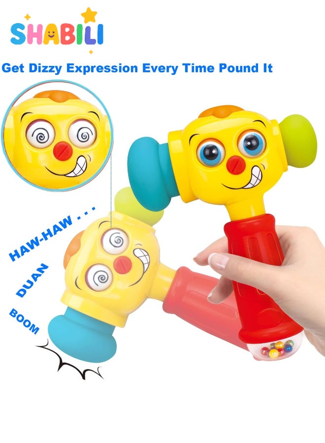 شبيلي لعبة مطرقة موسيقية مضيئة للأطفال – خشخيشة تعليمية مزودة بأضواء وألحان، رأس مطاطي ناعم، مقبض سهل الإمساك، عيون متغيرة مضحكة، تعد حتى 10 وتلعب 6 أغانٍ، وضعا التعلم والموسيقى، لعبة حسية بعمر 12 شهرًا فأكثر - Image 2