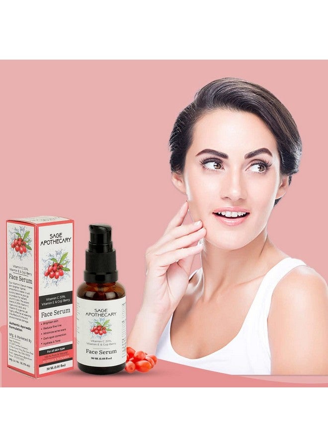 Face Serum Natural Vitamin C 20%, Vitamin E & Goji Berry,Increases Skin'S Glow Instantly Reduces Spots Overtime Bright Serum Whitening Men For Women 30Ml
