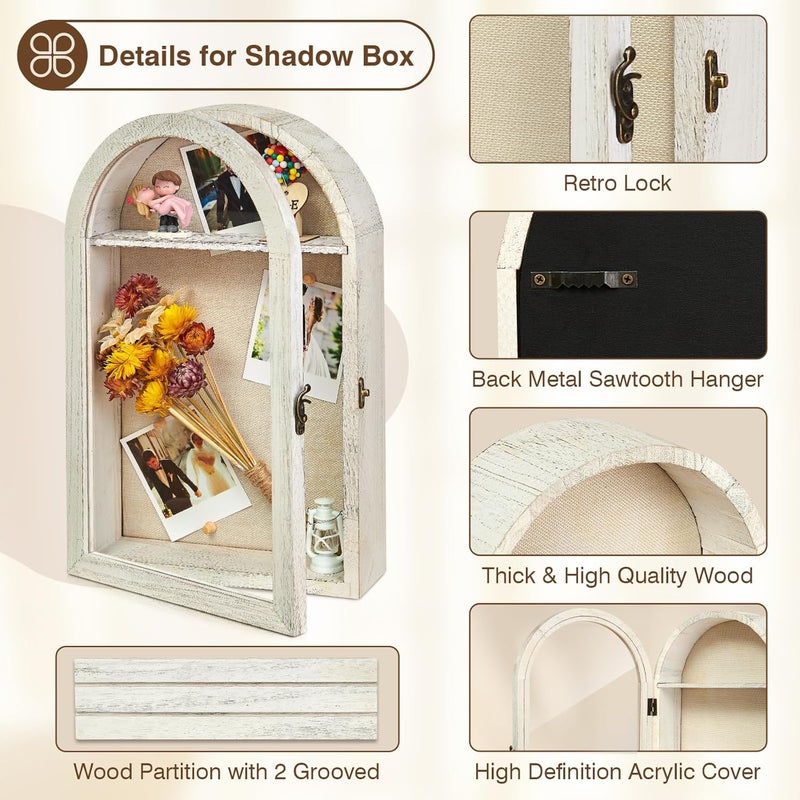 DGWJSU Shadow Box Frame 10x16 Large Shadow Boxes Display Cases with Linen Back and Removable Shelves, Picture Frame Wedding Bouquet Memorabilia Medals Photos Memory Box for Keepsakes (White) - Image 5