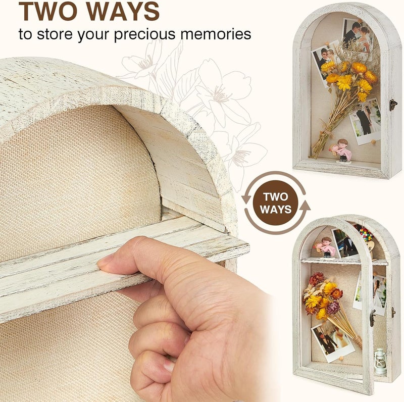 DGWJSU Shadow Box Frame 10x16 Large Shadow Boxes Display Cases with Linen Back and Removable Shelves, Picture Frame Wedding Bouquet Memorabilia Medals Photos Memory Box for Keepsakes (White) - Image 3