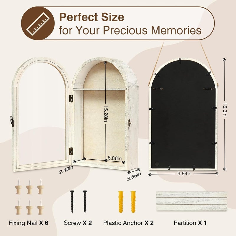 DGWJSU Shadow Box Frame 10x16 Large Shadow Boxes Display Cases with Linen Back and Removable Shelves, Picture Frame Wedding Bouquet Memorabilia Medals Photos Memory Box for Keepsakes (White) - Image 2