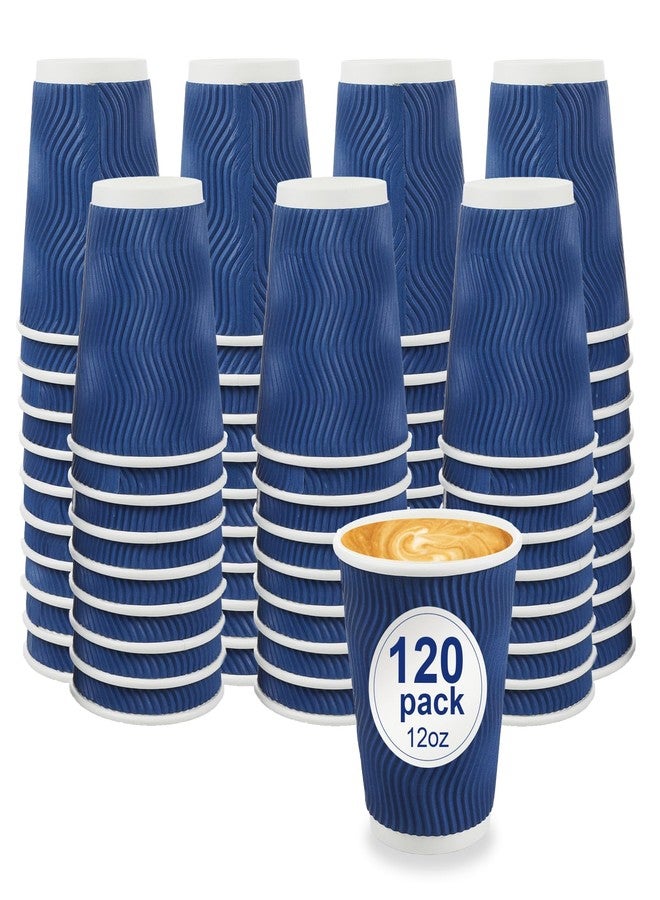 RAZCC Coffee Cups, 120 Pack 12 oz Disposable Insulated Paper Cups, Corrugated Kraft Ripple Wall Cup Suitable for Hot and Cold Drinks - Image 1