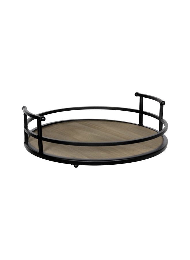 Stratton Home Decor Metal and Wood Tray - Farmhouse Round Tabletop Tray for Table Decoration - Rustic Ornament for Coffee Tables, Credenza, Countertop - Black Handles, Matt Surface - Housewarming Gift - Image 1
