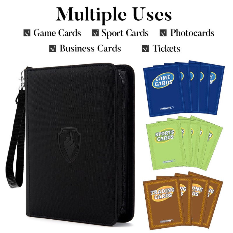 Fabmaker Premium 4 Pocket Zip Card Binder, Trading Card Binder for 320 Cards, Portable PU Card Collection Binder, Collector Card Album Folder for Game & Sports Cards (Black) - Image 3