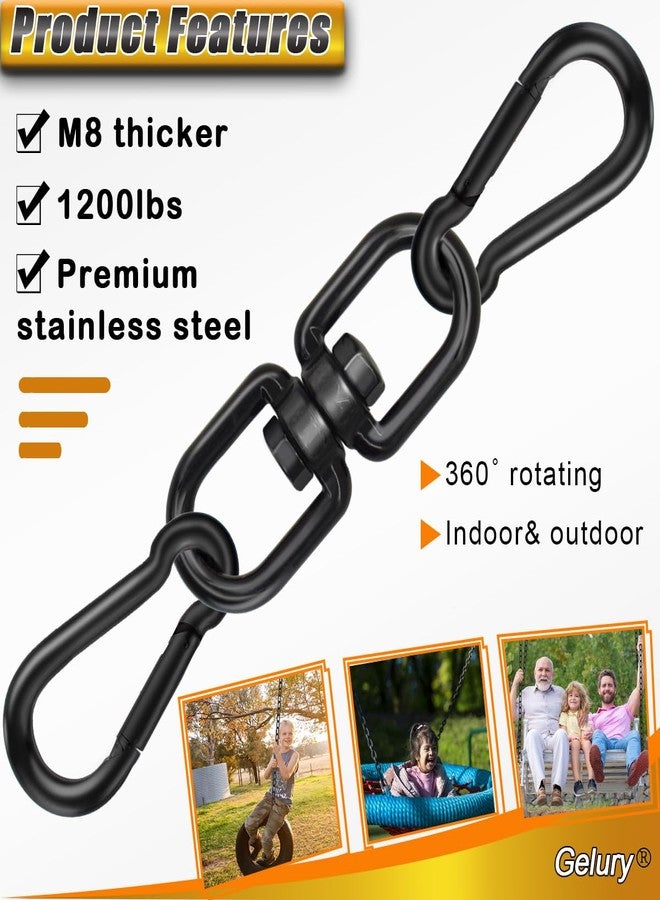 Gelury Black 304-Stainless Steel Swivel Ring - Heavy Duty Double Ended Eye Hook With Snap Hooks, Rotating Carabiner Swing Spinner Hanger for Web Tree Swing, Hammock (M8, 1Pack) - Image 3