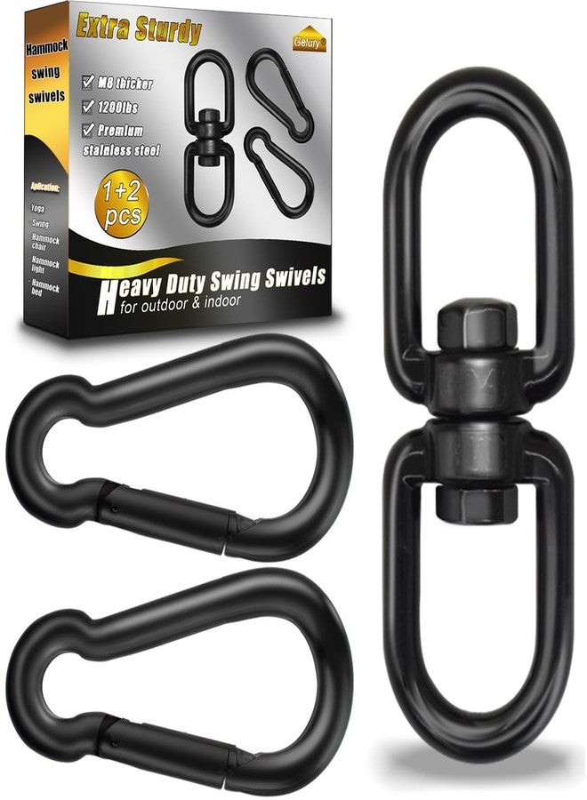 Gelury Black 304-Stainless Steel Swivel Ring - Heavy Duty Double Ended Eye Hook With Snap Hooks, Rotating Carabiner Swing Spinner Hanger for Web Tree Swing, Hammock (M8, 1Pack) - Image 1