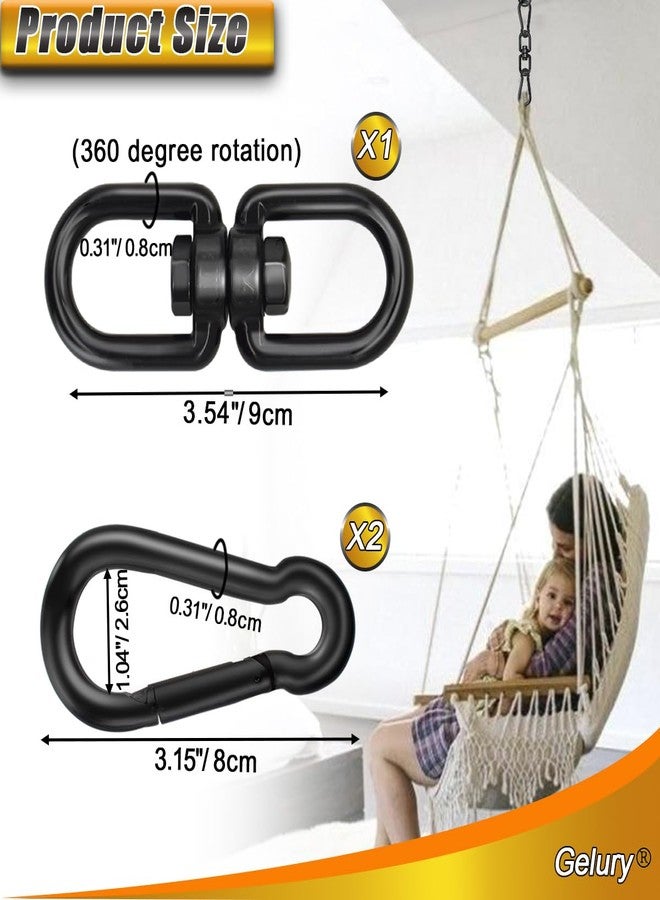 Gelury Black 304-Stainless Steel Swivel Ring - Heavy Duty Double Ended Eye Hook With Snap Hooks, Rotating Carabiner Swing Spinner Hanger for Web Tree Swing, Hammock (M8, 1Pack) - Image 2