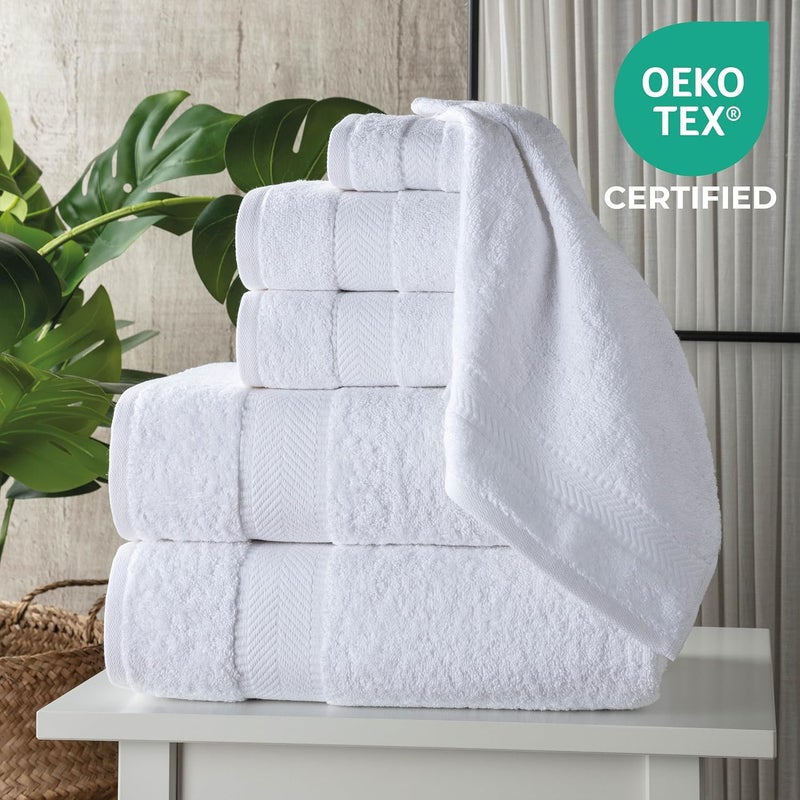 TEXTILOM 100% Turkish Cotton 6 Pcs Bath Towel Set, Luxury Bath Towels for Bathroom, Soft & Absorbent Bathroom Towels Set (2 Bathtowels, 2 Hand Towels, 2 Washcloths)- White - Image 2