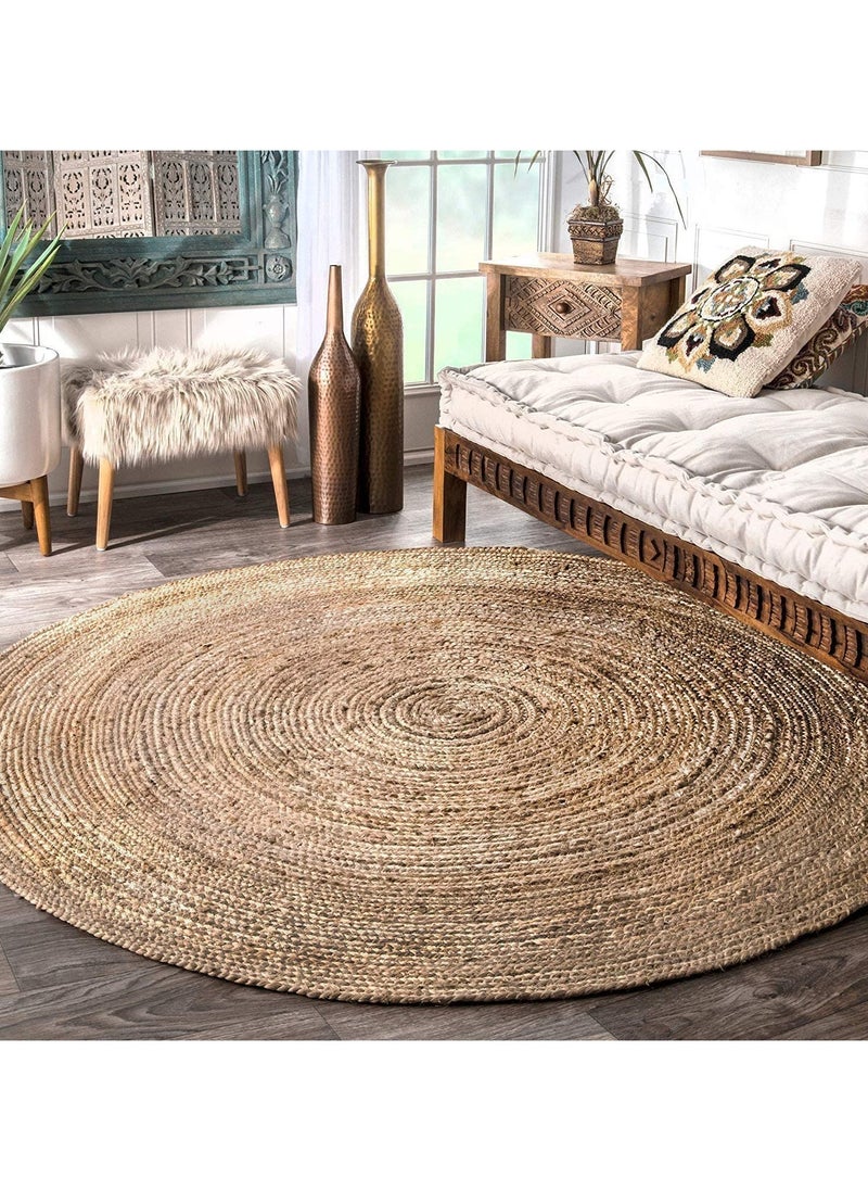 LINGWEI Handwoven Natural Jute Rug Rustic Vintage Braided Reversible Rug Carpet Simple Design Round Jute Rug Carpet Doormat  - Image 3