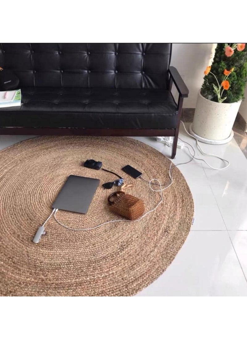 LINGWEI Handwoven Natural Jute Rug Rustic Vintage Braided Reversible Rug Carpet Simple Design Round Jute Rug Carpet Doormat  - Image 4