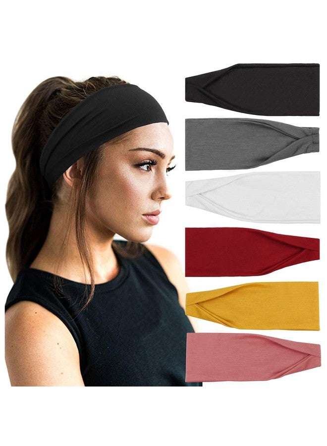 Loquat 6 Pack Yoga Sports Headbands For Women Elastic Non-Slip Headbands Running Workout Hair Bands - Image 1