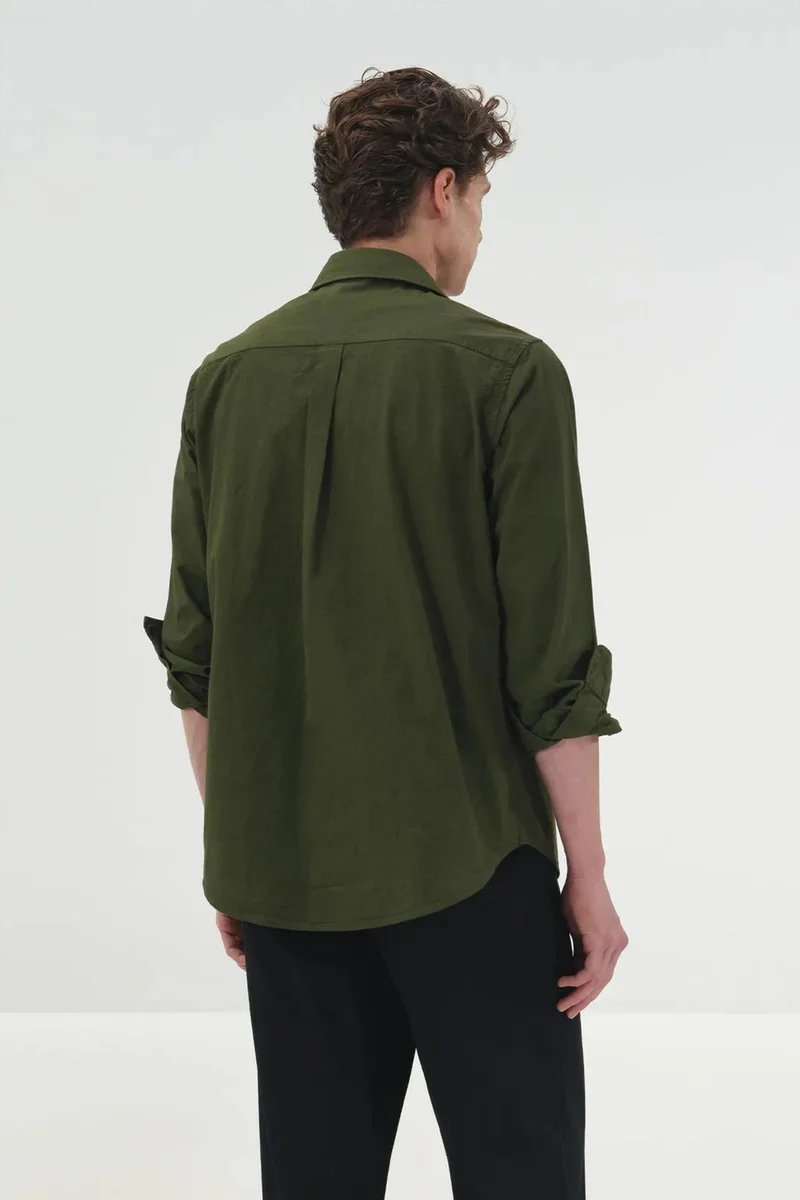 Giesto Khaki Green GIESTO Embroidered Text Print Long Sleeve Shirt for Men | Best Price UAE
