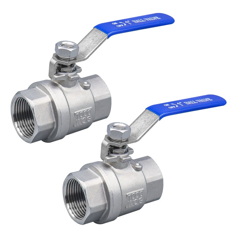 Generic ZOUNI 1 Inch Ball Valve, Premium Heavy Duty 304 Stainless Steel Full Port Forged NPT 1" Ball Valve for Water Oil and Gas with Long Handle Shut Off Switch, 1000 WOG (2 pieces, FNPT to FNPT)  - Image 1