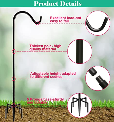 Fandature 60 Inch Tall Outdoor Shepherds Hook with 5 Prong Base, Adjustable Bird Feeder Pole Hanger for Hanging Outside Birdfeeders, Plant Baskets, Lanterns, Wedding Decor - Image 2