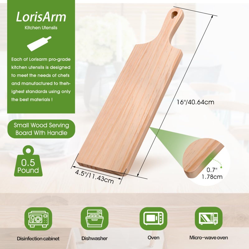 LorisArm Small Rubber Wood Cutting Board with handle, 16" X 4.5" Long Wooden Charcuterie Board for Bread, Meat, Fruits, Cheese Serving. - Image 4