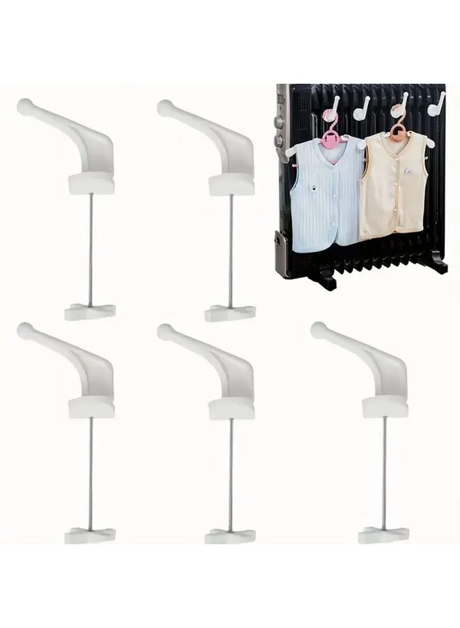 5pcs White Wall Mounted Space Saving Multi Hook Radiator Panel Towel Drying Rack - Image 5