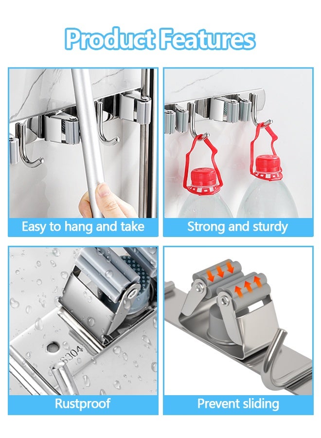 Mop and Broom Holder Wall Mount, Upgraded Broom Organizer Wall Mount, Stainless Steel Broom Hanger Wall Mount for Home Kitchen Garden Laundry Garage - Image 2