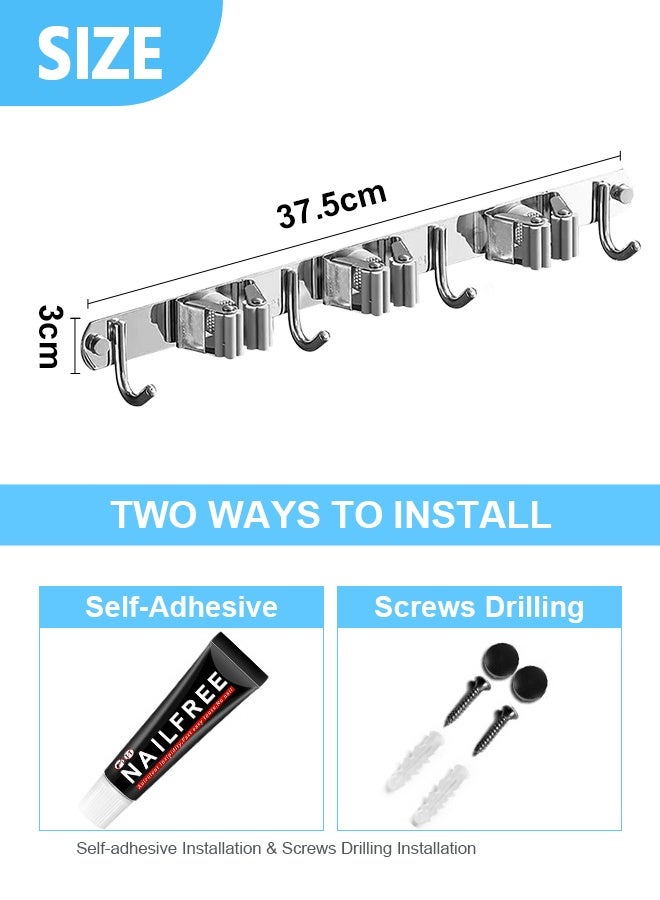 Mop and Broom Holder Wall Mount, Upgraded Broom Organizer Wall Mount, Stainless Steel Broom Hanger Wall Mount for Home Kitchen Garden Laundry Garage - Image 5