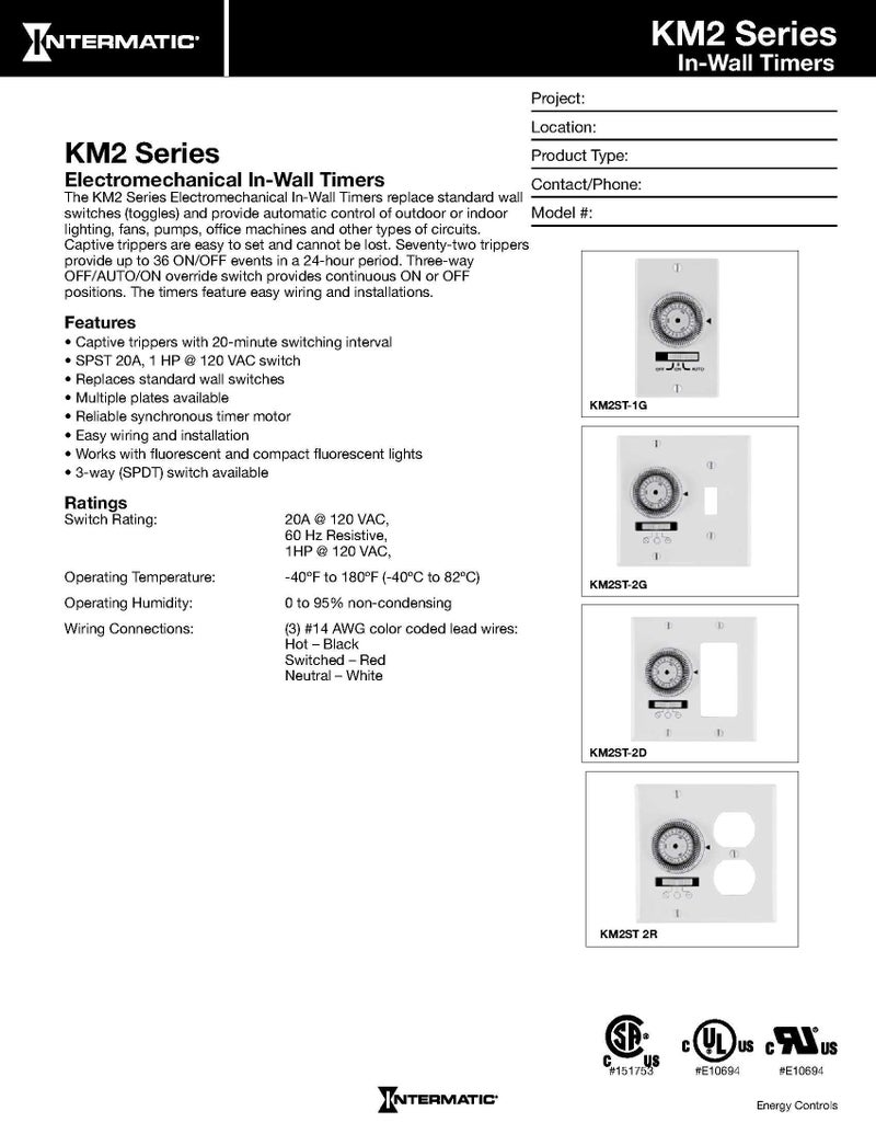 Intermatic KM2ST-1G 1 Gang SPST In-Wall 24-Hour Electromechanical Timer , White - Image 3